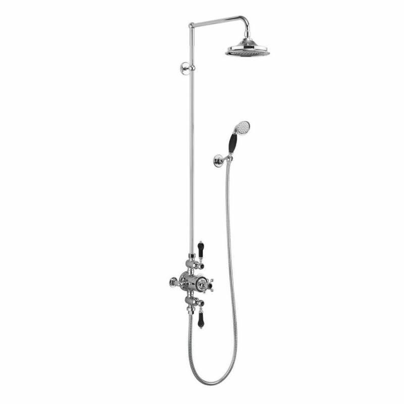Avon Thermostatic Exposed Shower Valve Two Outlet,Rigid Riser, Swivel Shower Arm, Handset & Holder with Hose with 6 inch rose - Black